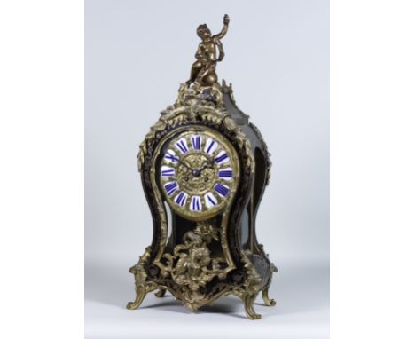 A 19th Century Tortoiseshell Boulle and Brass Mounted Mantle Clock, by B.R., No. 108 45951, the 7.5ins diameter brass dial in