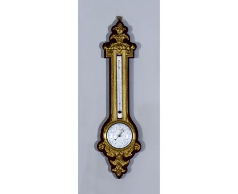 A 19th Century French Ormolu and Mahogany Wheel Aneroid Barometer and Thermometer, by Henry Dasson of Paris, with 3ins diamet