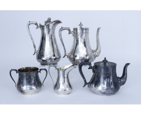 A Victorian Plated Baluster-Shaped Five Piece Tea and Coffee Service and a Mixed Lot of Plated Ware, the tea and coffee servi