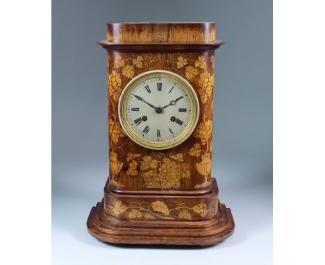 A 19th Century French Rosewood and Marquetry Cased Mantle Clock, by Leroy of Paris, No.162, the 4ins silvered dial with Roman