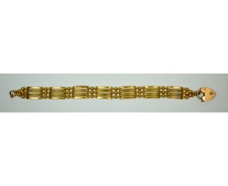 A Four Bar Gate Bracelet with Padlock Clasp, Modern, 9ct gold, 200mm overall, gross weight 17.4g