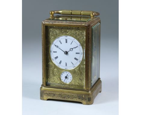 A 19th Century French Carriage Clock, by Drocourt of Paris, No. 8356, the 2.275ins diameter white enamelled dial with Roman a