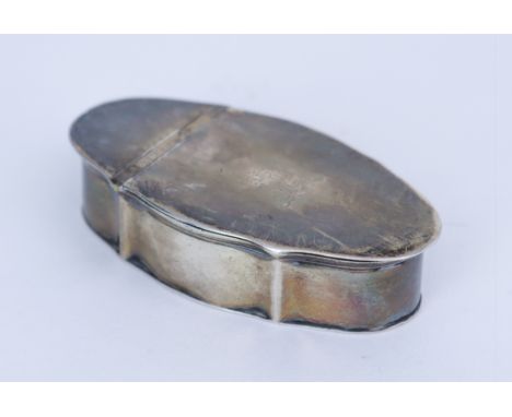 An 18th Century Irish Silver Oval Snuff Box, by James Keating, Dublin, with incomplete marks, of shaped outline, the lid engr