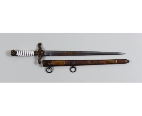 A 20th Century Hungarian Water Police Dirk, 11ins double edge bright steel blade decorated with Hungarian coat of arms and sc