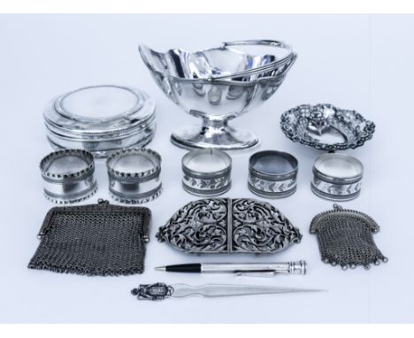 A Late Victorian Cast Silver Nurses Buckle and Mixed Silverware and Silvery and Continental Silvery Metal Ware, the buckle by