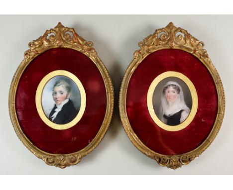 Circle of Thomas Hargreaves (1775-1846) - Miniature portrait painting of Hugh Jones, 1818, oval 2.125ins x 2.5ins, and anothe