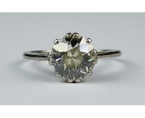 A Solitaire Diamond Ring, Modern, in white metal mount, set with a round brilliant cut diamond, approximate weight 2ct, size 