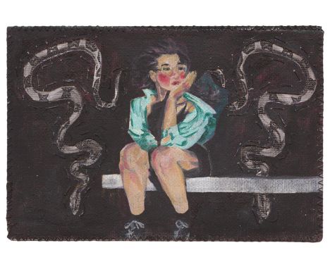 
	
		Katarina Holbrough
		Winding Snakes, 2023
		Oil and thread on canvas paper
		Signed on Verso
		10 x 15cm (3¾ x 5¾ in.)
	