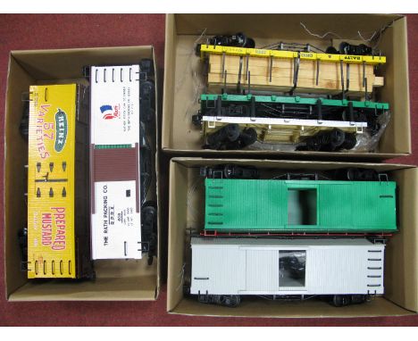 Seven Bachmann Outline American 'G' Scale Rolling Stock Wagons and Vans, including 'The Rath Packing Co.' van, 'Baltimore and