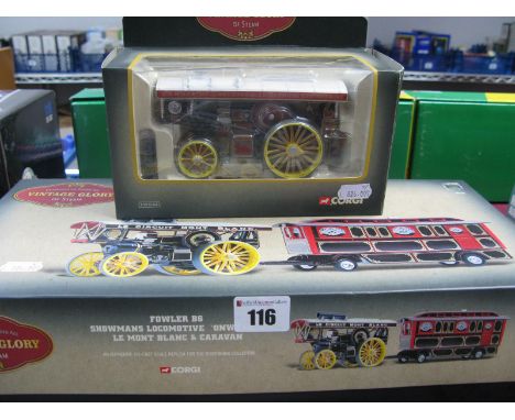 Two Corgi Vintage Glory of Steam No 80105 - Fowler Showmans - S.J. Wharton and No 80110 Fowler Showmans and Caravan - 'Le Cir