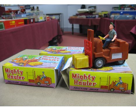 Three Hong Kong Plastic 'Mighty Hauler' Fork Lifts. All boxed.