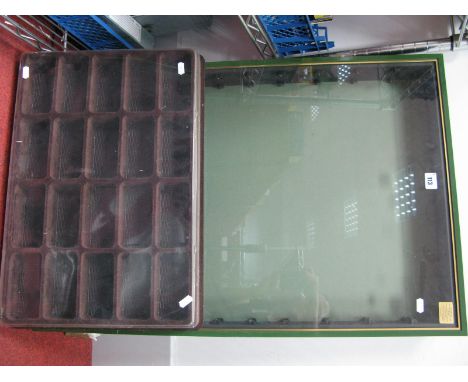 A Wooden Glass Fronted Wall Mounted Display Cabinet, suitable for smaller scale diecast models measuring 83.5cm high, 55cm wi