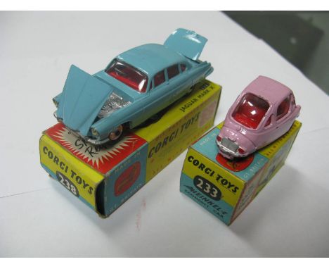 Two Corgi Diecast vehicles, no238 Jaguar Mark X, light blue with luggage, good plus / very good, boxed, plus No 233 Heinkel E