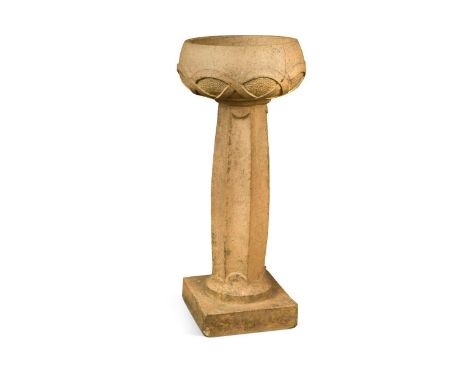 Archibald Knox for Liberty & Co., a stoneware jardiniere, cast with Celtic knot motifs to a bulbous fluted octagonal column r