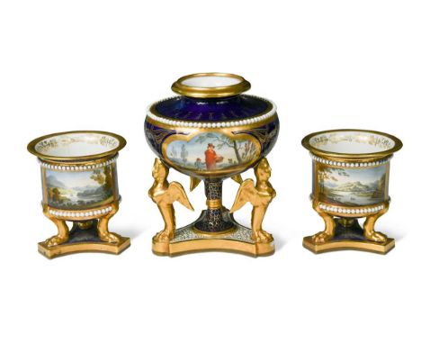 A pair of Flight Barr & Barr Worcester porcelain named view tripod urns, circa 1825, one with Ullswater, Cumberland, the othe