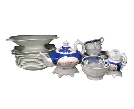 A Wedgwood part dessert service, impressed mark, with 8 plates, centre piece and two shaped dishes; together with Welsh 'Gaud