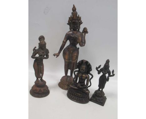 A group of four Indian bronze and other metal figures of Parvati, Parasnath and others  tallest measures at 45 cm heightseate