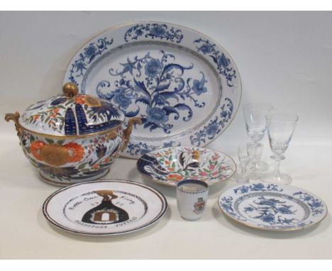 A 19th century porcelain lidded tureen and cover, painted and gilt with flowers; a matching bowl; Royal Worcester meat dish a