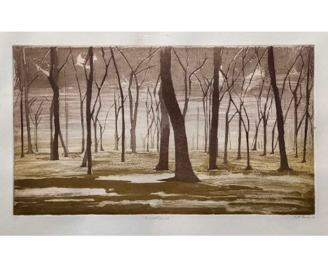 A Group Of Three Pictures to include a Ruth Hodge silkscreen print titled 'Woodlands', signed and dated 19(76), numbered edit