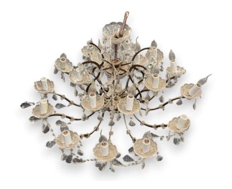 A Continental style metal and cut glass two-tier chandelier, the outer section set with 12 branches and set with brilliants, 