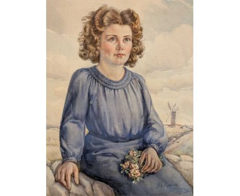 Beatrice Mallam (British, Exh. 1901-1918) Portrait of a brunette ladysigned and dated 1940 lower right watercolour72 x 56cmho