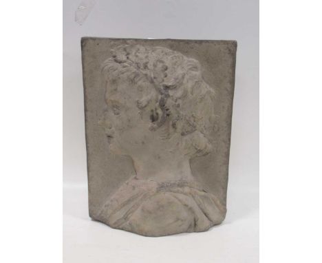 A concrete relief portrait plaque, 35 x 27cm