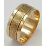 A Vintage 14K Yellow Gold Smooth and Textured Band Ring. 8mm width. Size O. 4.3g