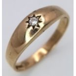 A 9K Yellow Gold White Zircon Gypsy Set Ring. Size P. 2.1g