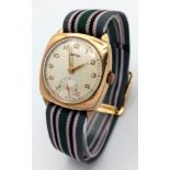A Vintage Vertex 9K Gold Cased Gents Watch. Textile strap. 9K gold case - 28mm. White dial with