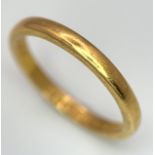 A Vintage 22K Yellow Gold Band Ring with Chester Hallmarks. 3mm width. Size O. 3.55g
