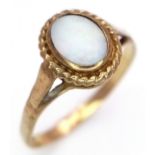 A Vintage 9K Yellow Gold, Opal Cabochon Ring. Size N. 1.7g.