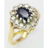 AN 18K YELLOW GOLD VINTAGE DIAMOND & SAPPHIRE CLUSTER RING 4.5G SIZE Q. Ref: SC 3046
