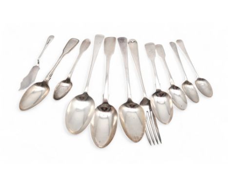 A collection of Georgian and later silver flatware, including a tablespoon by&nbsp;Thomas Wallis &amp; Jonathan Hayne, London