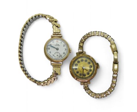 A 9ct gold cased Record watch with gold plated strap, together with a vintage gold plated ladies watch&nbsp; Condition Report