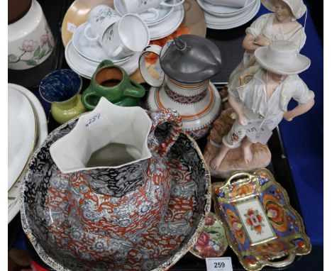 A Mason's Chinoiserie decorated washbowl and ewer, a Noritake dish, two bisque figures etc Condition Report:Available upon re