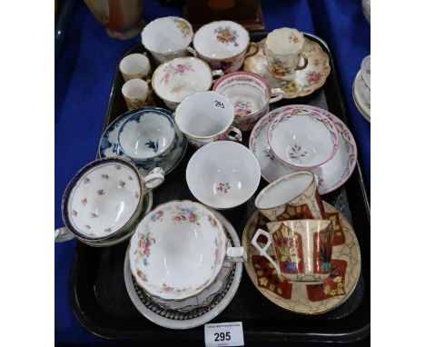 A Dresden two handled cup, a Royal Worcester blue and white tea bowl and saucer, with crescent mark to base and assorted othe