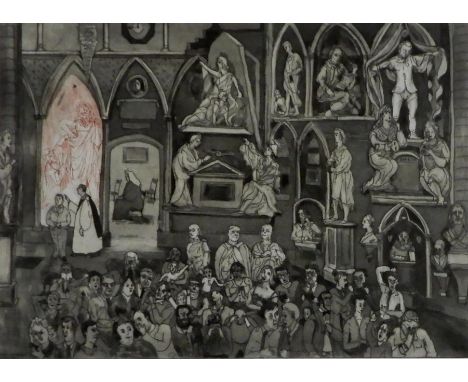 CHRIS ORR MBE RA (ENGLISH b.1943) &nbsp;DOUBTING THOMAS AND GARRICK, WESTMINSTER ABBEY &nbsp;Etching, signed lower right, dat
