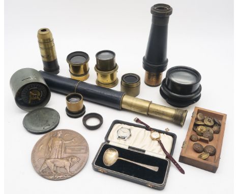 A WW1 death plaque for William Watson Runciman; together with an assortment of military uniform buttons, a cased Birmingham s