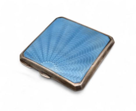 An Elizabeth II guilloche enamel silver powder compact, by Walker &amp; Hall, Birmingham 1962, of square form, 7 x 7cm,&nbsp;