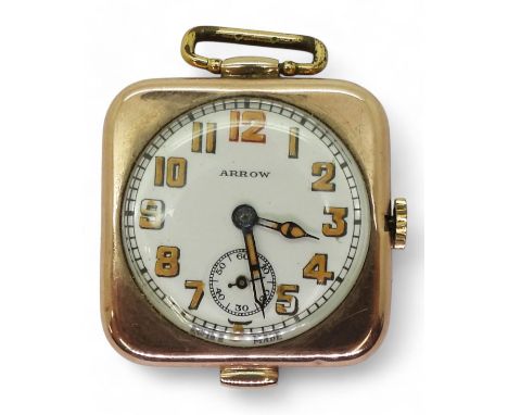 A 9c cased gents Arrow vintage watch with a square case diameter 3cm, weight including mechanism&nbsp;22.8gms Condition Repor