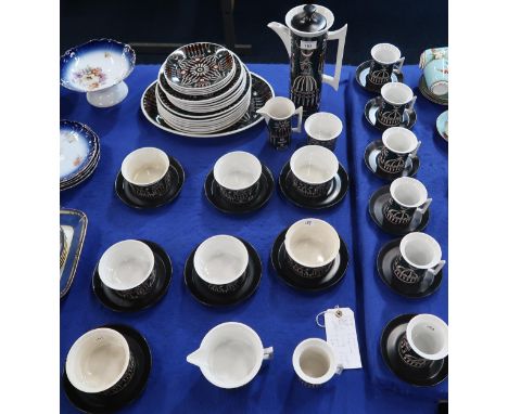 A Susan Williams Ellis for Portmeirion Pottery Magic City pattern dinner service, comprising coffee pot, seven cups, six sauc