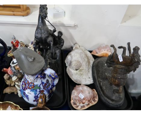 Two Spelter Marli horses, assorted figures, teapots, shells etc Condition Report:Available upon request