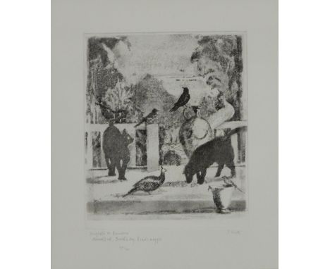PETER FREETH (BRITISH b.1938) &nbsp;SHOPTALK ON PARNASSUS: MONET'S CAT, SEURAT'S DOG, PIERO'S MAGPIE &nbsp;Etching, signed lo