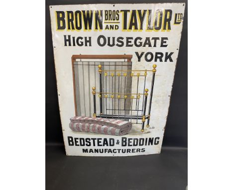 A rarely seen pictorial enamel sign advertising Brown Bros. and Taylor Ltd High Ousegate York, Bedstead and Bedding Manufactu