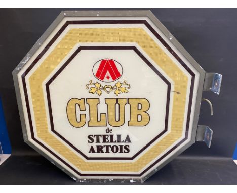A Stella Artois Club octagonal lightbox, 33 1/4" w (including bracket) x 31 1/2" h x 6" d.