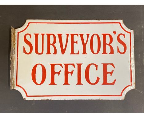A superb small double sided enamel sign with hanging flange for Surveyor's Office, in near mint condition, 12 x 8". 