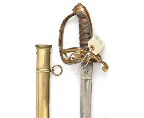 An 1845 pattern infantry field officer’s sword, slightly curved, fullered blade 32” (slightly shortened) by Wilkinson (faint)