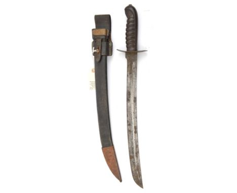 A WWII period Dutch klewang,  blade 17”, marked Hembrug with inspector’s stamp at forte, iron pommel and backstrap, sheet cro