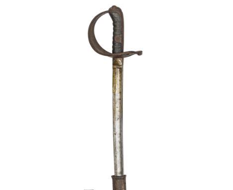 An Austrian cavalry trooper’s sword, d 1855, slightly curved, fullered blade 33½”, stamped with Austrian eagle, 1855, W/AD on