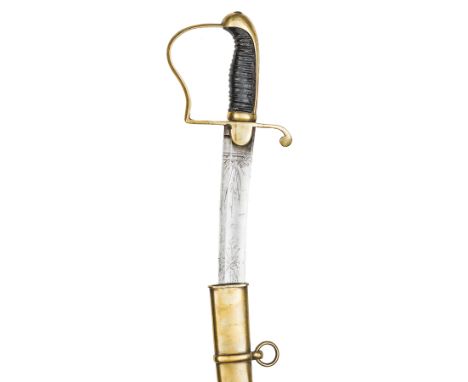 A continental light cavalry officer’s sword c 1800, curved, fullered blade 30”, etched with maker’s name “P Hendrichs & Grah”